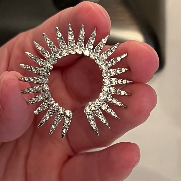 Silver Diamond Spike Hoop Earrings - Picture 2 of 7